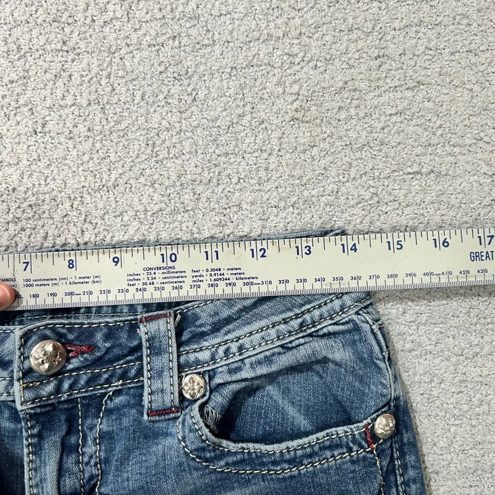 Miss Me Ultra Low Rise Y2K‎ Embroidered Jeans Sz 28 Rhinestone Skinny Western